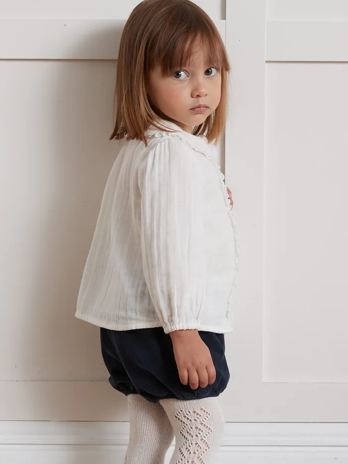 Baby Cyrillus Baby Girl Blouse In Double Cotton Gauze Ecru