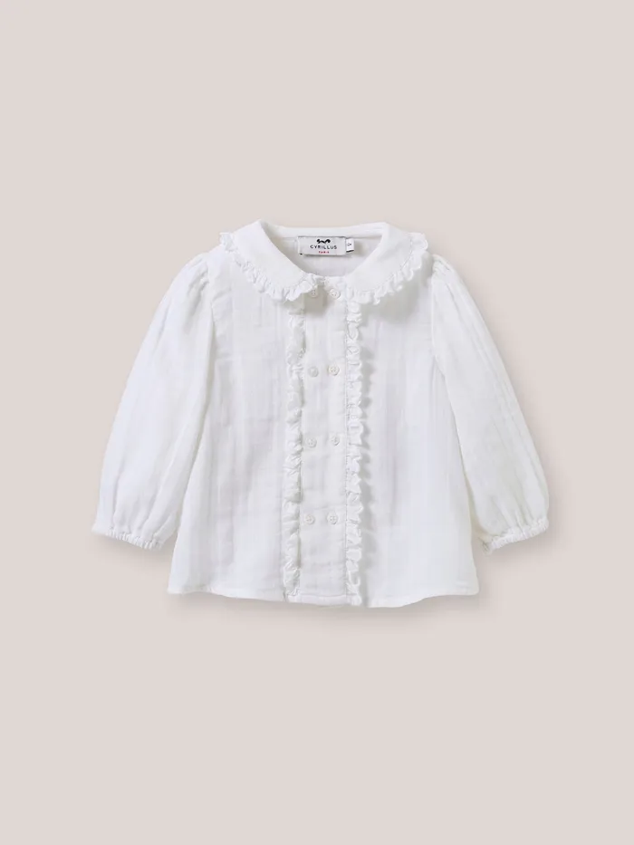 Baby Cyrillus Baby Girl Blouse In Double Cotton Gauze Ecru