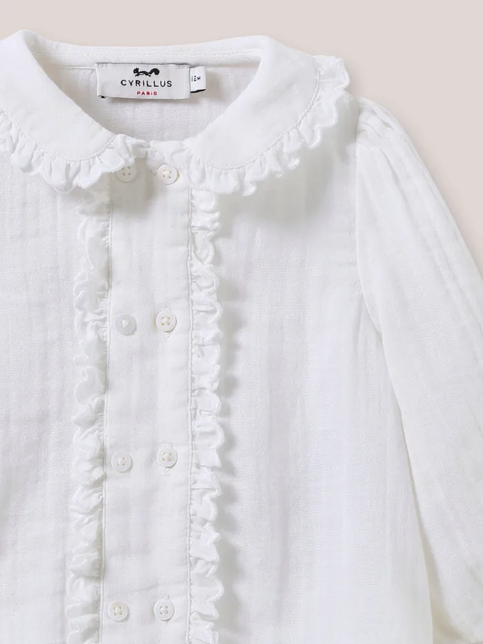 Baby Cyrillus Baby Girl Blouse In Double Cotton Gauze Ecru