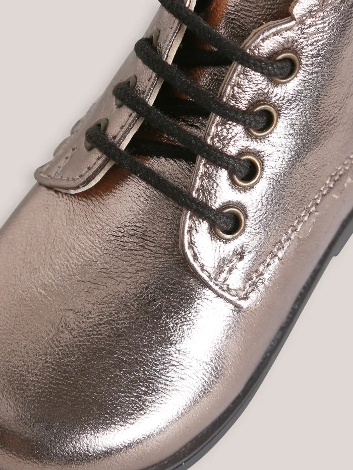 Baby Cyrillus Baby Girl Iridescent Leather Ankle Boots Mordore