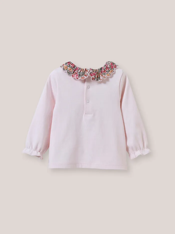 Baby Cyrillus Baby Girl Organic Cotton TShirt Collar Made With Liberty Fabric Lib Babington Rose