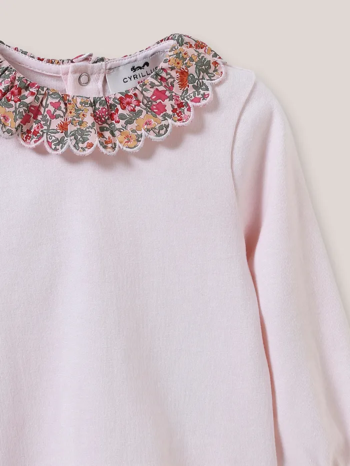 Baby Cyrillus Baby Girl Organic Cotton TShirt Collar Made With Liberty Fabric Lib Babington Rose