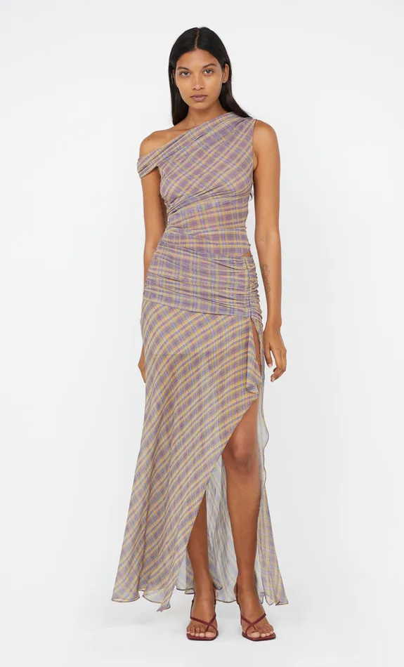 Bec Bridge Dresses AURELIA ASYM DRESS Violet Check 8211 Women