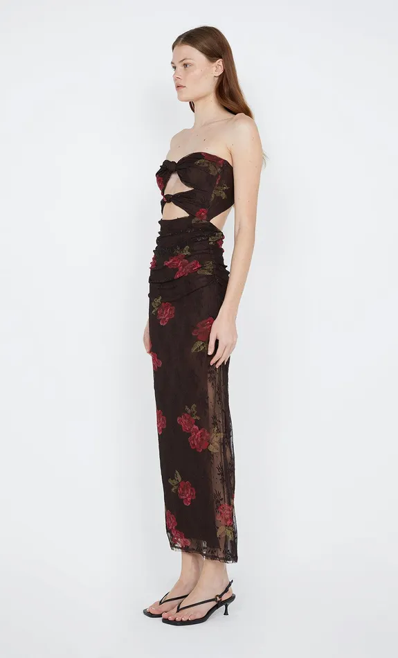 Bec Bridge Dresses DESERT ROSE STRAPLESS DRESS Choc Floral 8211 Women