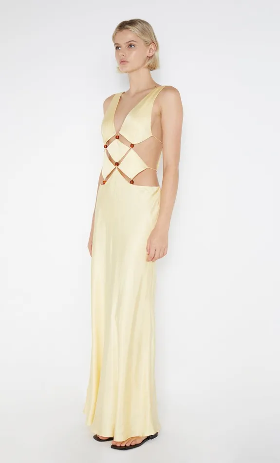 Bec Bridge Event Wear Dresses AGATHE DIAMOND DRESS Butter Yellow 8211 Women