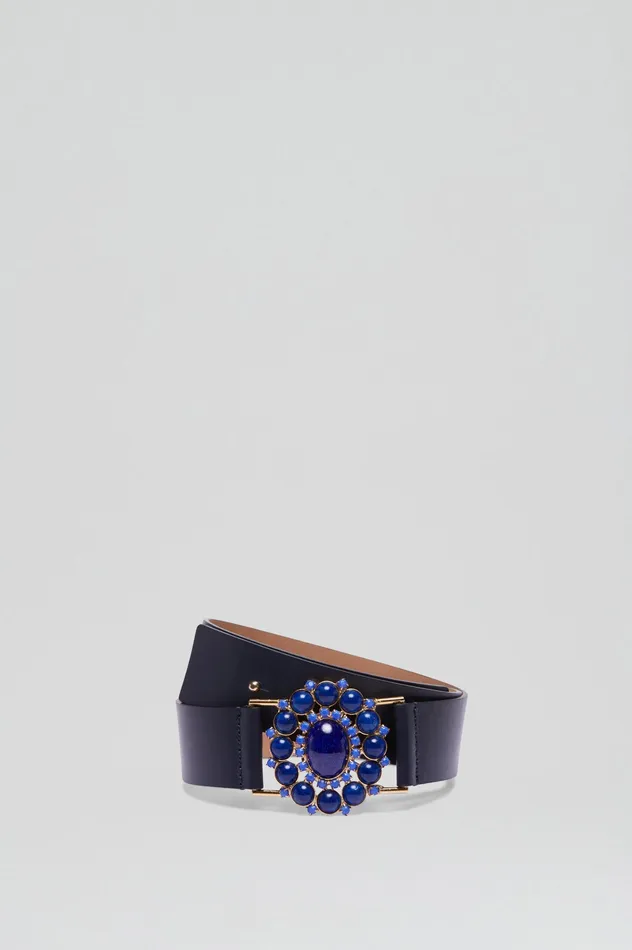 Belts ITALIAN OVAL JEWELED BELT 35 NAVY Scanlan Theodore Women