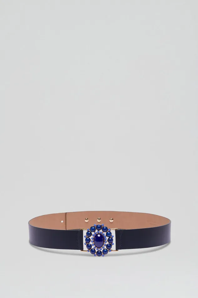 Belts ITALIAN OVAL JEWELED BELT 35 NAVY Scanlan Theodore Women