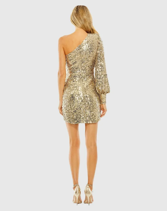 Best Sellers Mac Duggal Women One Sleeve Sequin Mini Dress Gold Best Sellers Mac Duggal Women One Sleeve Sequin Mini Dress Gold