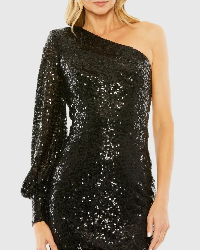 Best Sellers Mac Duggal Women One Sleeve Sequin Mini Dress Gold Best Sellers Mac Duggal Women One Sleeve Sequin Mini Dress Gold