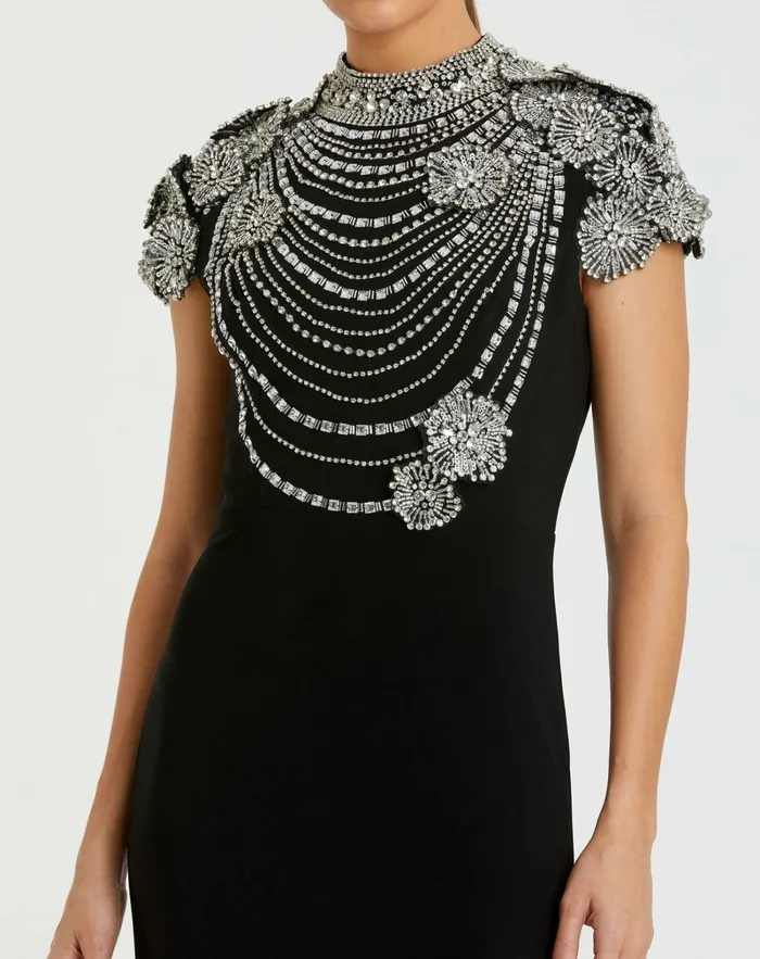 Best Sellers Women Black High Neck Embellished Column Gown Black Mac Duggal