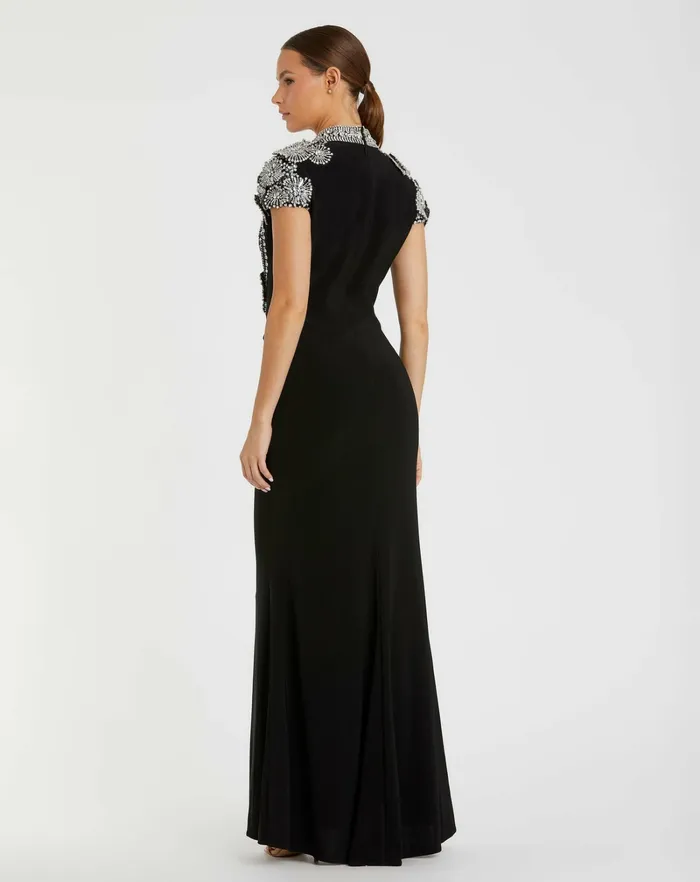 Best Sellers Women Black High Neck Embellished Column Gown Black Mac Duggal