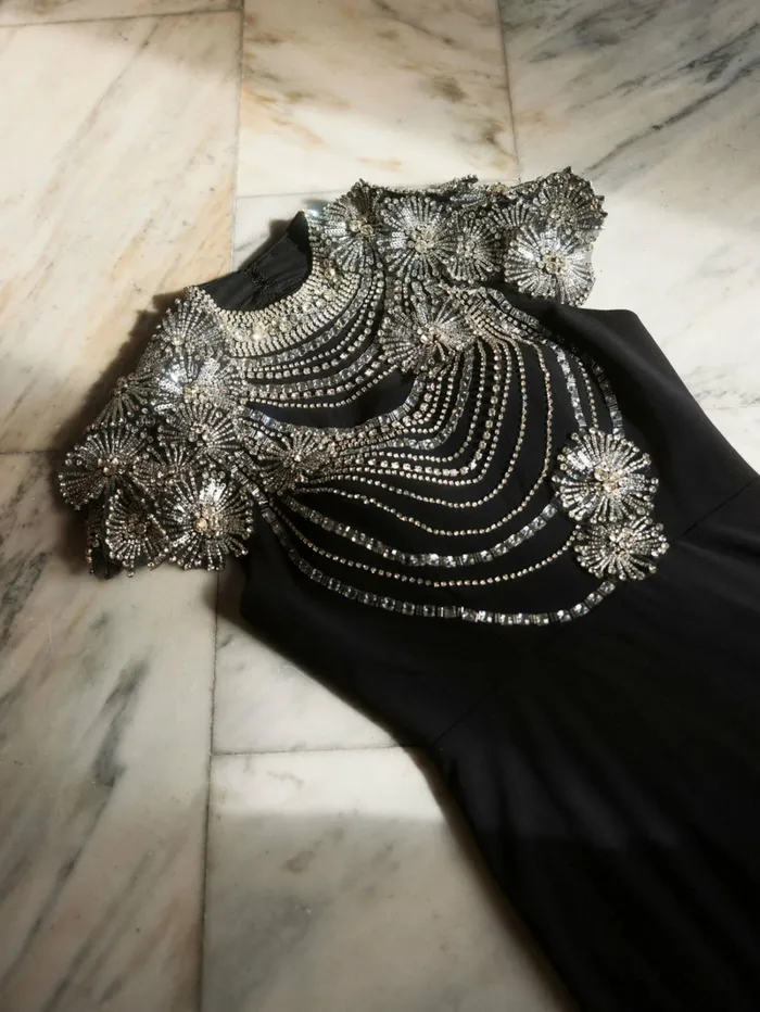 Best Sellers Women Black High Neck Embellished Column Gown Black Mac Duggal