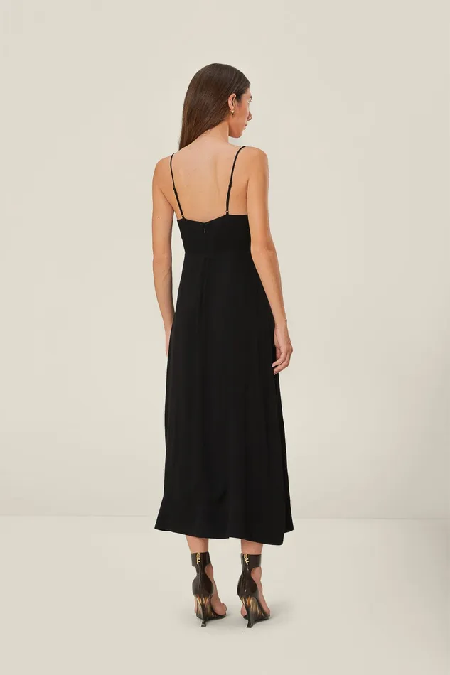 Black Flowered Bust Midi Dress Women Farm Rio Midi Dresses