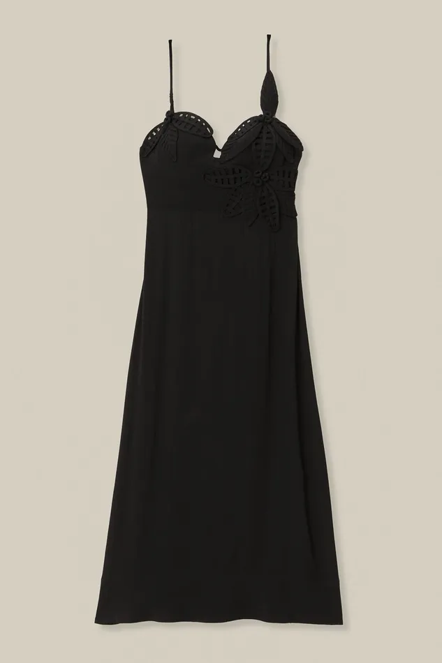 Black Flowered Bust Midi Dress Women Farm Rio Midi Dresses
