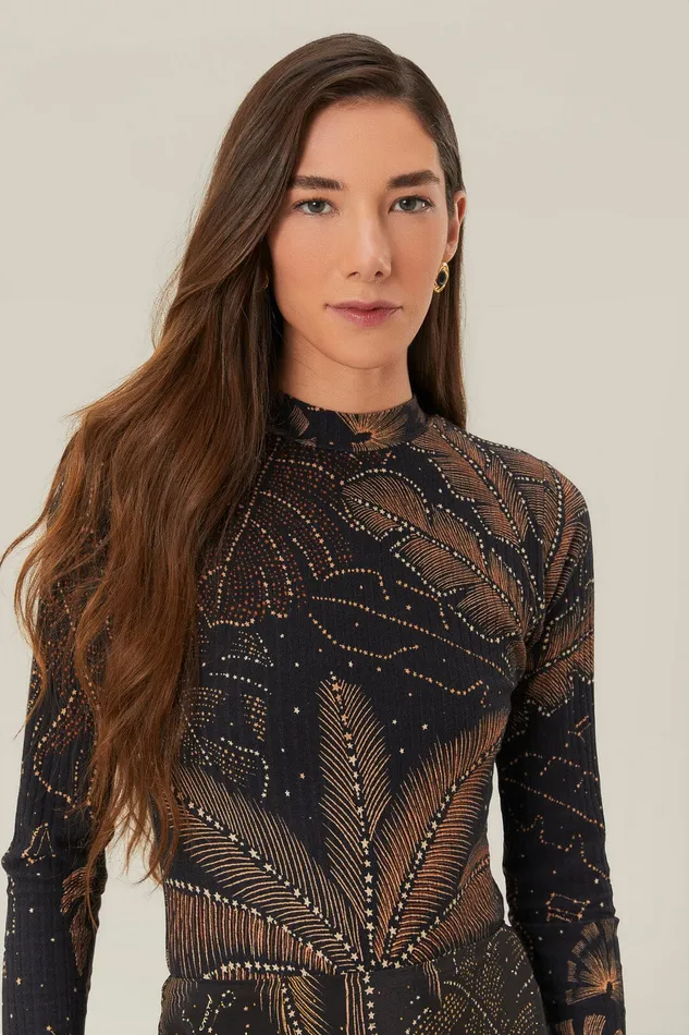 Black Golden Foliage Bodysuit Women Farm Rio Bodysuits Black Golden Foliage Bodysuit Women Farm Rio Bodysuits