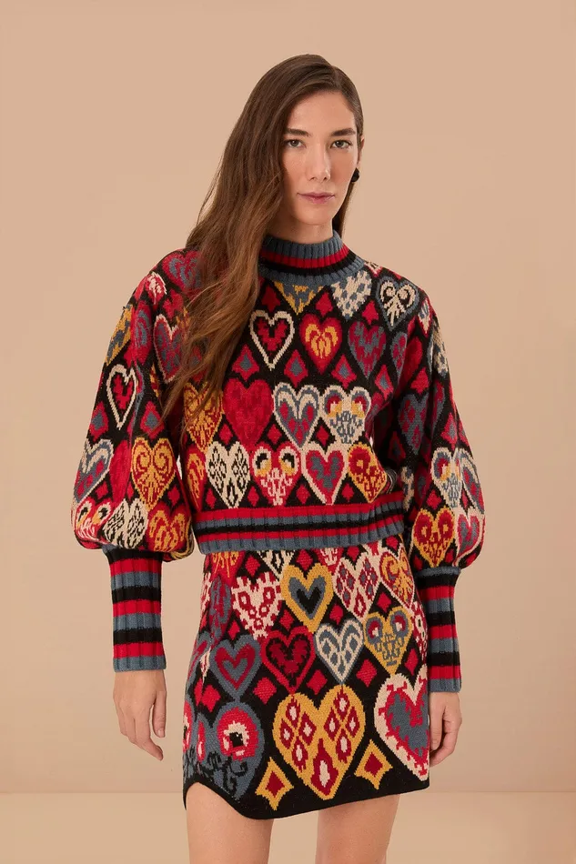 Black Hearts Ikat Knit Skirt Women Farm Rio Skirts