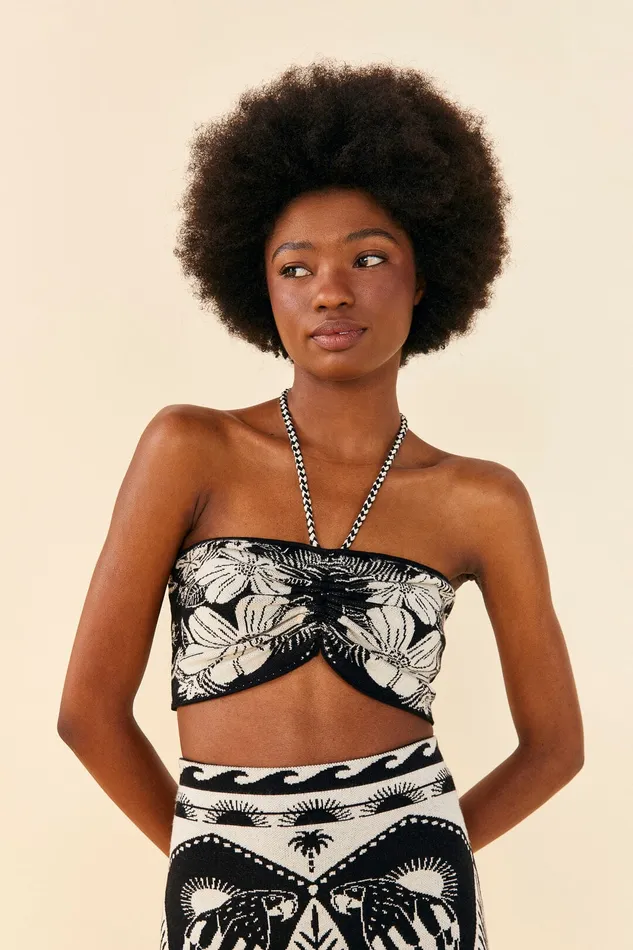 Black Macaw Elegance Knit Top Women Farm Rio Crop Tops