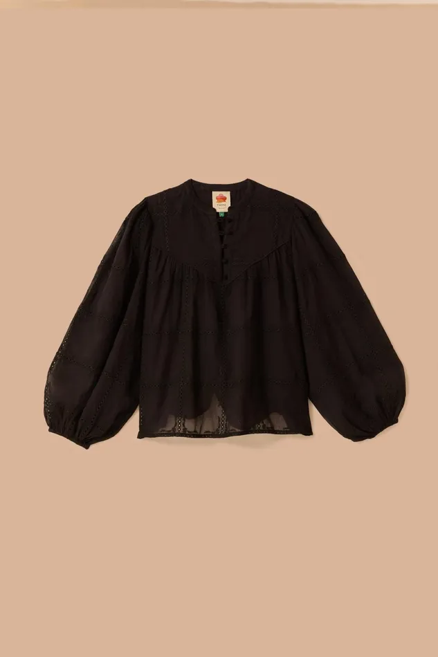 Black Scallops Long Sleeve Blouse Women Farm Rio Blouses
