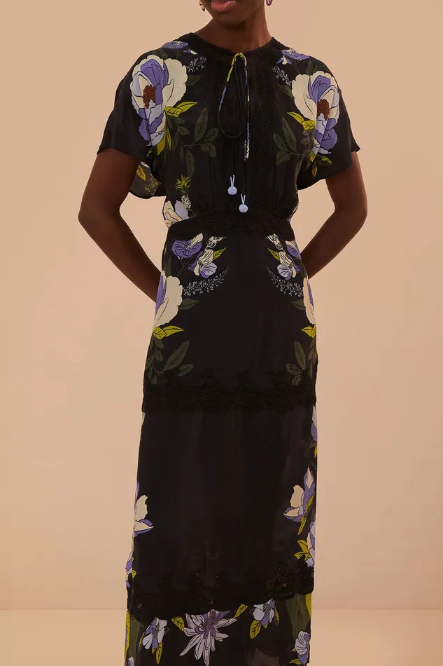 Black Soft Garden Lace Maxi Dress Women Farm Rio Maxi Dresses