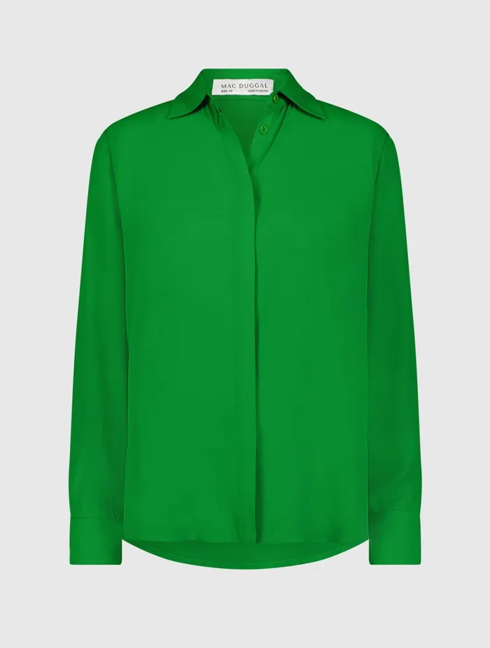 Blouses and Tops Women Mac Duggal The Bentley Long Sleeve Button Up Georgette Blouse 8211 FINAL SALE Spring Green