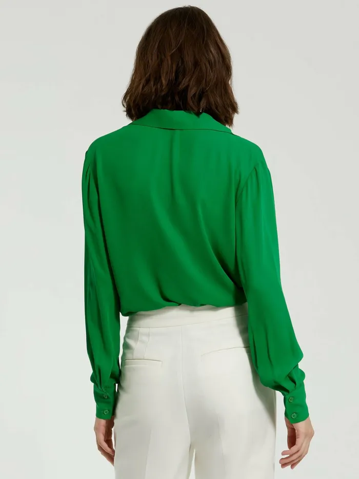Blouses and Tops Women Mac Duggal The Bentley Long Sleeve Button Up Georgette Blouse 8211 FINAL SALE Spring Green
