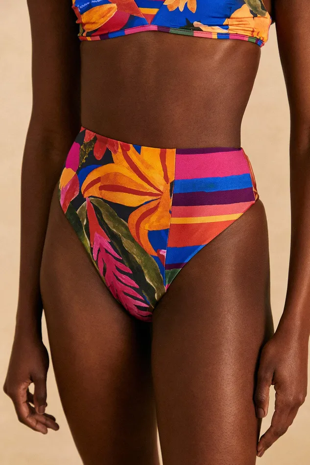 Blue Floral Tropical and Colorful Stripes High Waisted Bikini Bottom Women Farm Rio Bikinis