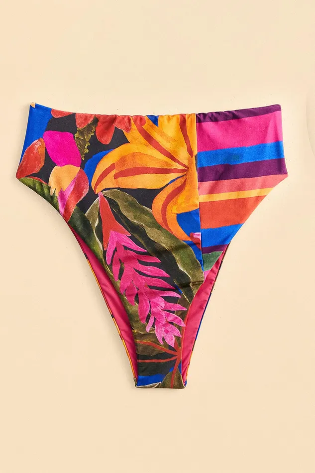 Blue Floral Tropical and Colorful Stripes High Waisted Bikini Bottom Women Farm Rio Bikinis