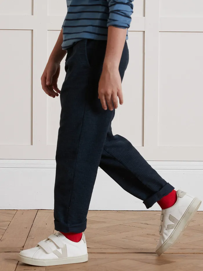 Boys Cyrillus Clothing Comfortable Herringbone Trousers Bleu