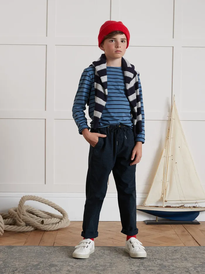 Boys Cyrillus Clothing Comfortable Herringbone Trousers Bleu