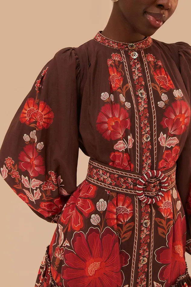 Brown Gigi Tapestry Mini Dress Women Farm Rio Mini Dresses