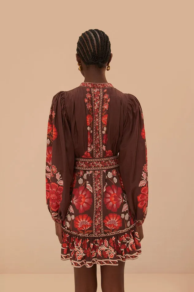 Brown Gigi Tapestry Mini Dress Women Farm Rio Mini Dresses