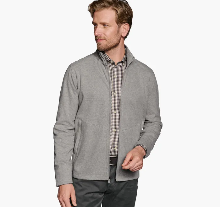 Brushed Box Full Zip Gray Men Sweaters and Knits Johnston and Murphy