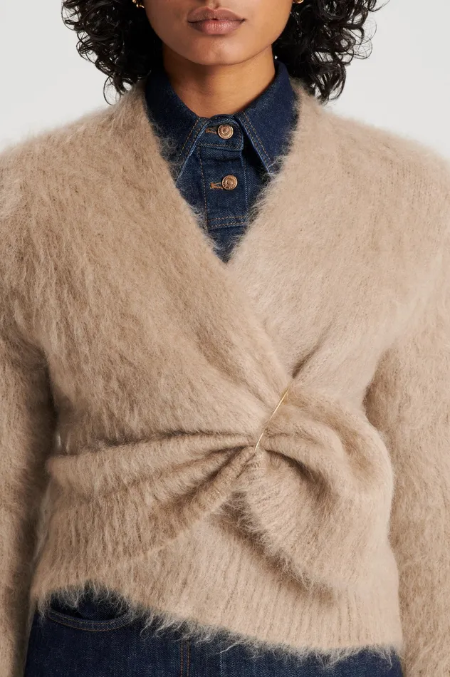 BRUSHED MOHAIR WRAP CARDIGAN NOUGAT Knitwear Scanlan Theodore Women BRUSHED MOHAIR WRAP CARDIGAN NOUGAT Knitwear Scanlan Theodore Women