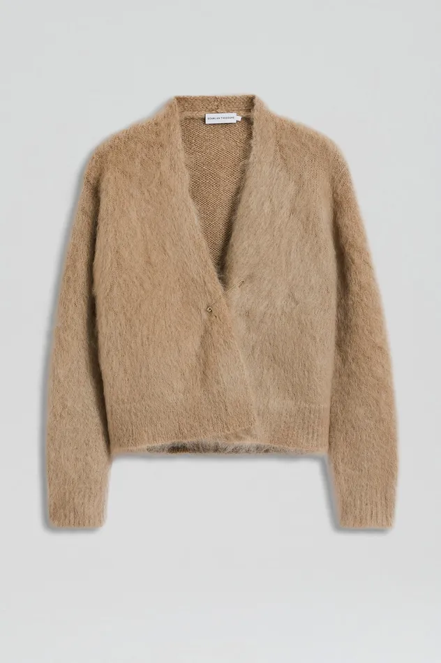 BRUSHED MOHAIR WRAP CARDIGAN NOUGAT Knitwear Scanlan Theodore Women BRUSHED MOHAIR WRAP CARDIGAN NOUGAT Knitwear Scanlan Theodore Women