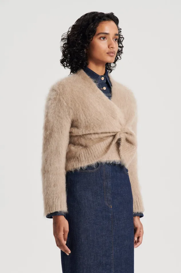 BRUSHED MOHAIR WRAP CARDIGAN NOUGAT Knitwear Scanlan Theodore Women BRUSHED MOHAIR WRAP CARDIGAN NOUGAT Knitwear Scanlan Theodore Women