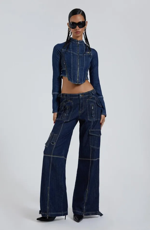 Cargo Pants Women Jaded London Hudson Indigo Denim Wash Cargo Jeans