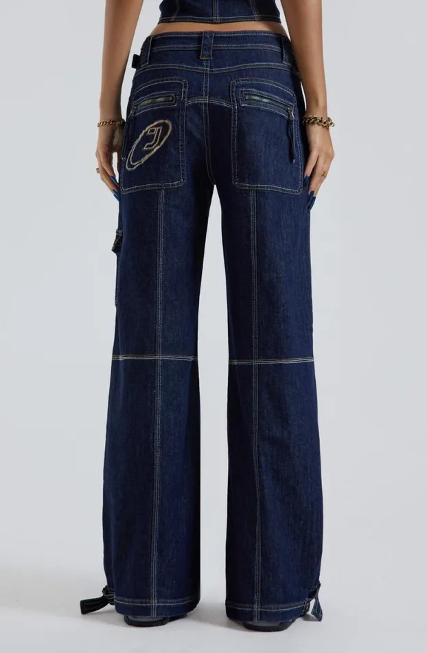 Cargo Pants Women Jaded London Hudson Indigo Denim Wash Cargo Jeans