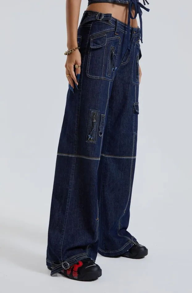 Cargo Pants Women Jaded London Hudson Indigo Denim Wash Cargo Jeans