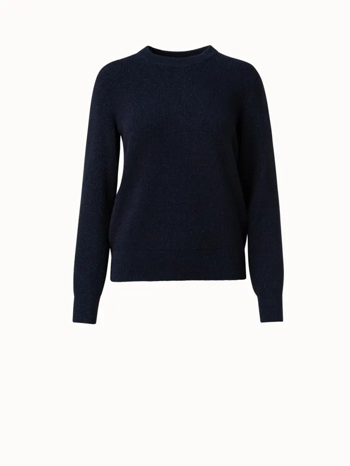 Cashmere Lurex Ribbed Knit Pullover Navy Women Akris Knitwear