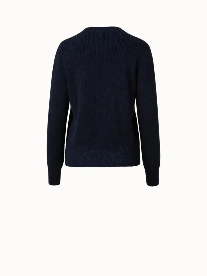 Cashmere Lurex Ribbed Knit Pullover Navy Women Akris Knitwear