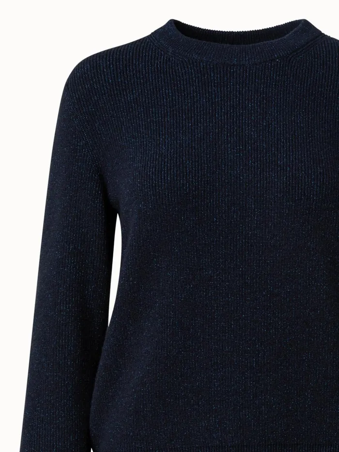 Cashmere Lurex Ribbed Knit Pullover Navy Women Akris Knitwear