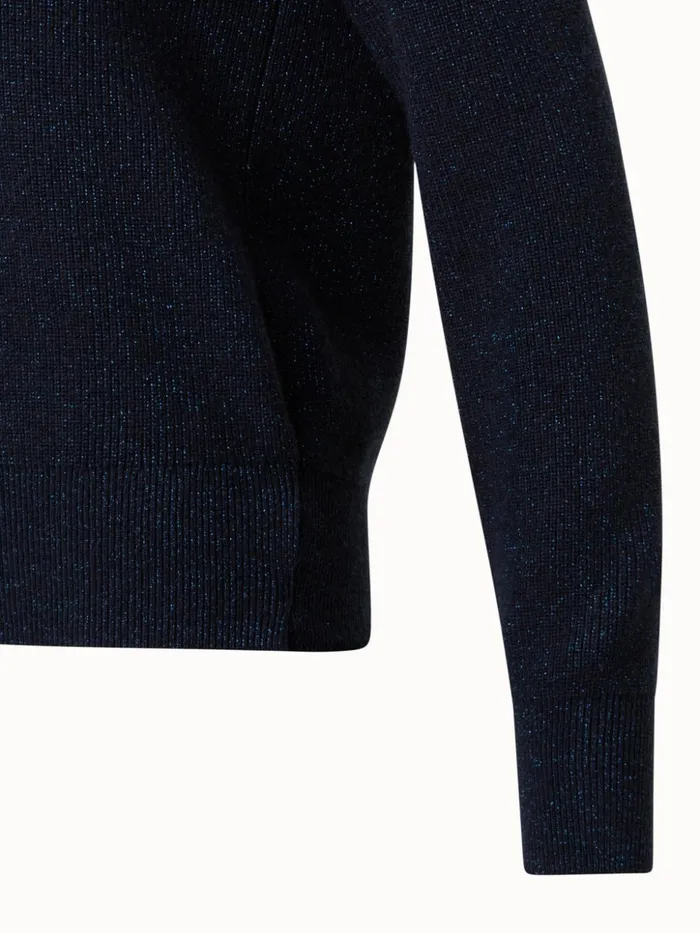 Cashmere Lurex Ribbed Knit Pullover Navy Women Akris Knitwear