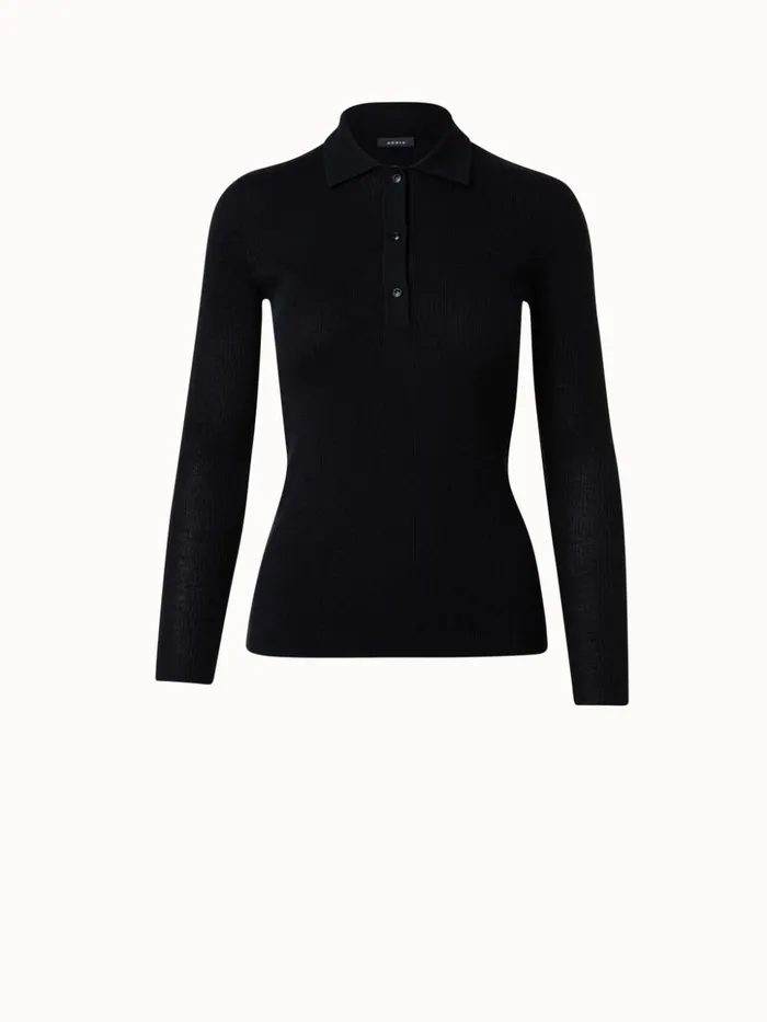 Cashmere Silk Rib Knit Pullover Black Women Akris Knitwear