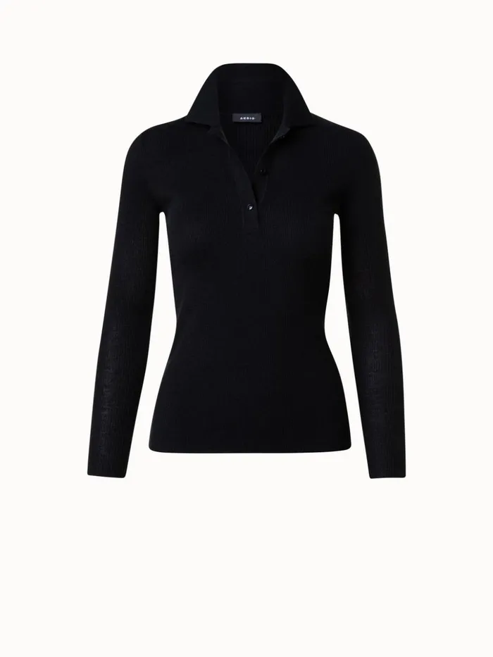 Cashmere Silk Rib Knit Pullover Black Women Akris Knitwear
