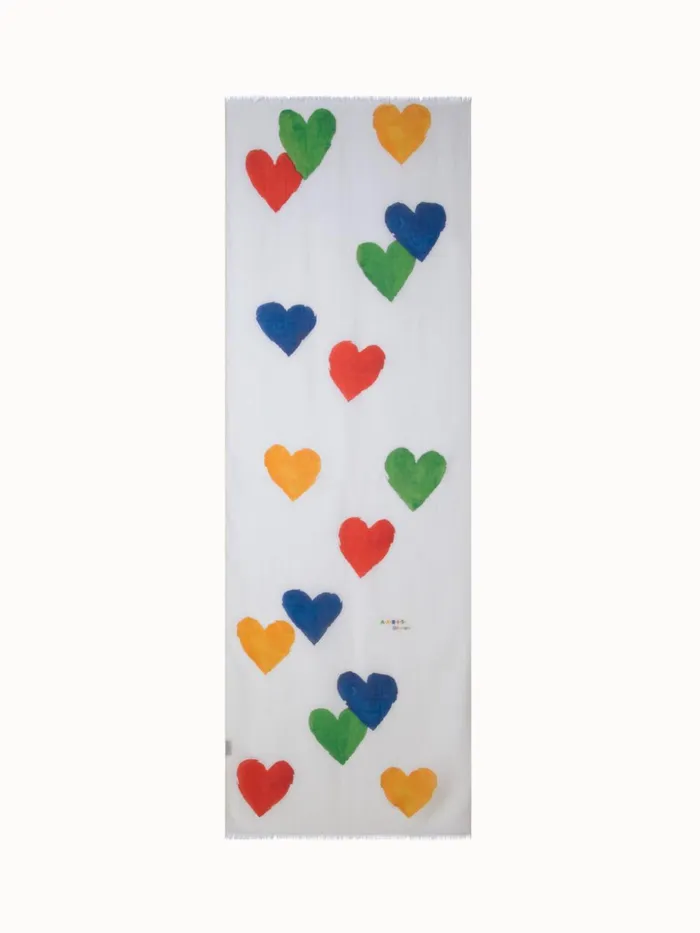 Cashmere Silk Scarf With Hearts Print Whitemulticolor Women Akris Cashmere