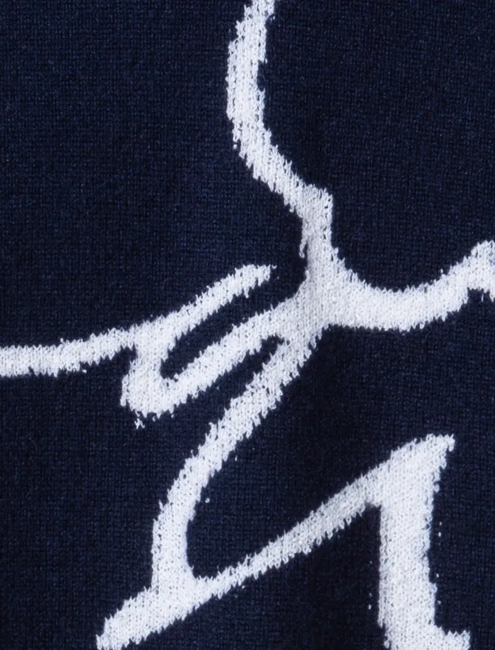 Cashmere Sweater With Cream Sketched Abraham Flower Intarsia Navycream Women Akris Knitwear
