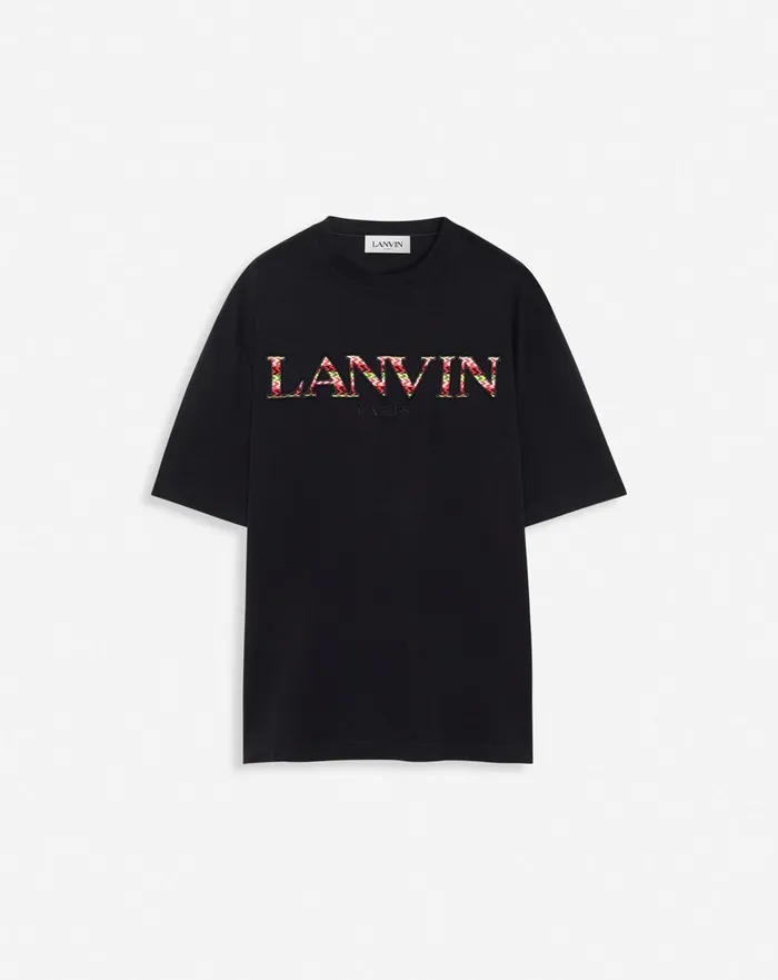 Classic Curb Embroidered Tshirt Black Men Lanvin Tshirts and Polos