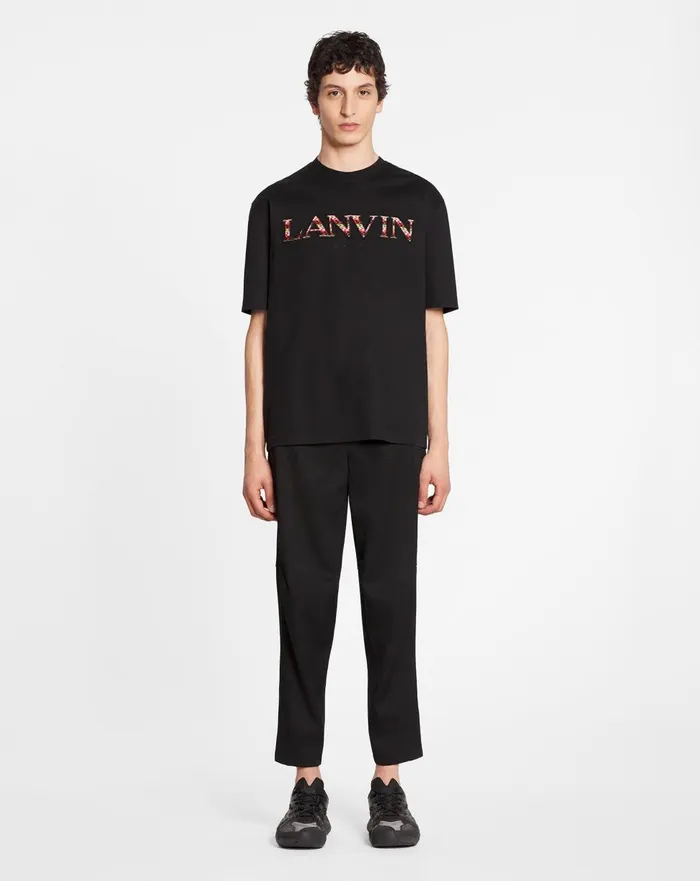 Classic Curb Embroidered Tshirt Black Men Lanvin Tshirts and Polos