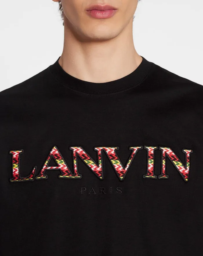 Classic Curb Embroidered Tshirt Black Men Lanvin Tshirts and Polos