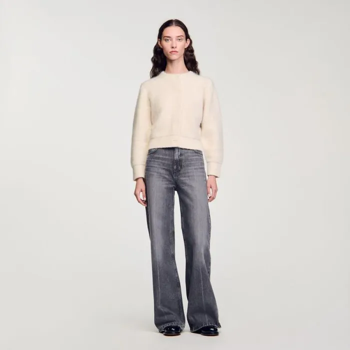 Coatigans Women SANDRO Cropped Fluffy Knit Cardigan Ecru